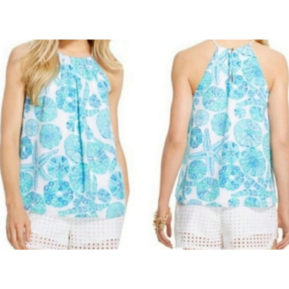 Lilly Pulitzer for Target Halter Top Womens XS Blue Green Sea Urchin For You - Picture 2 of 16